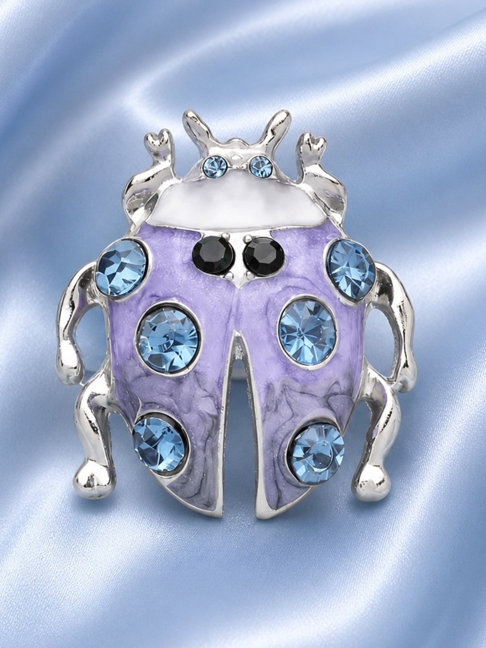 Lavender Beetle Blue Crystal Brooch